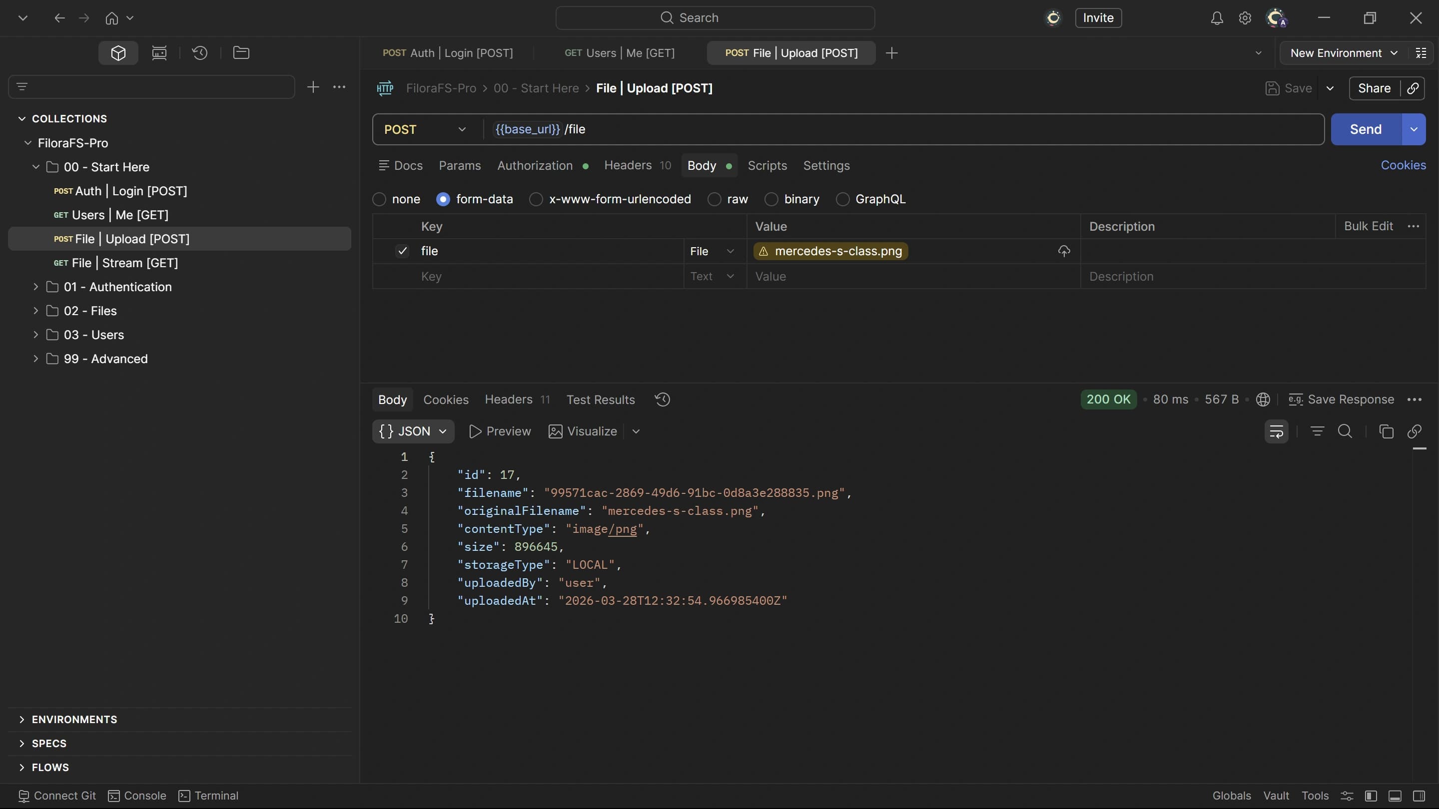 FiloraFS-Pro authenticated file upload API