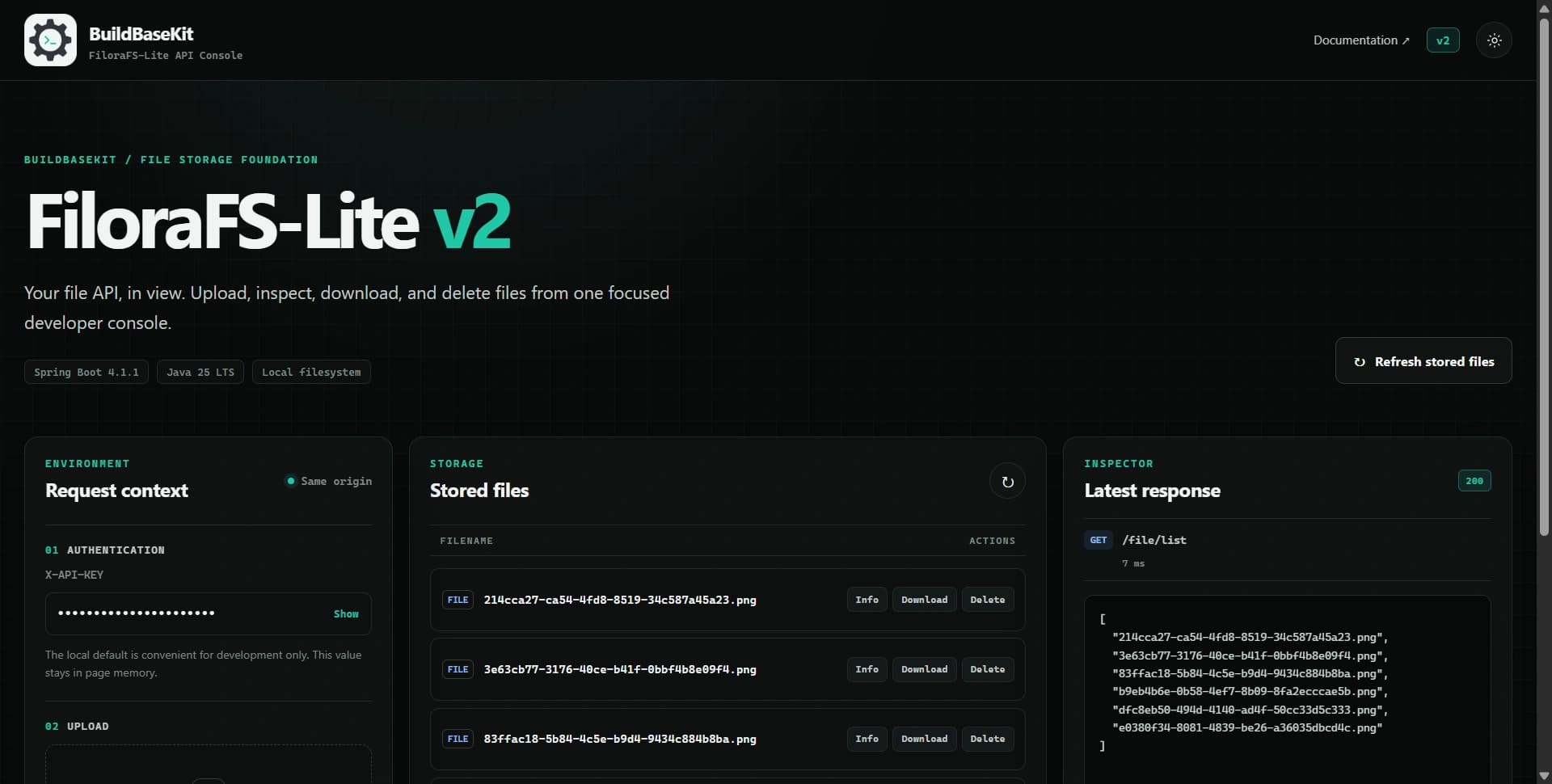 FiloraFS Lite testing frontend