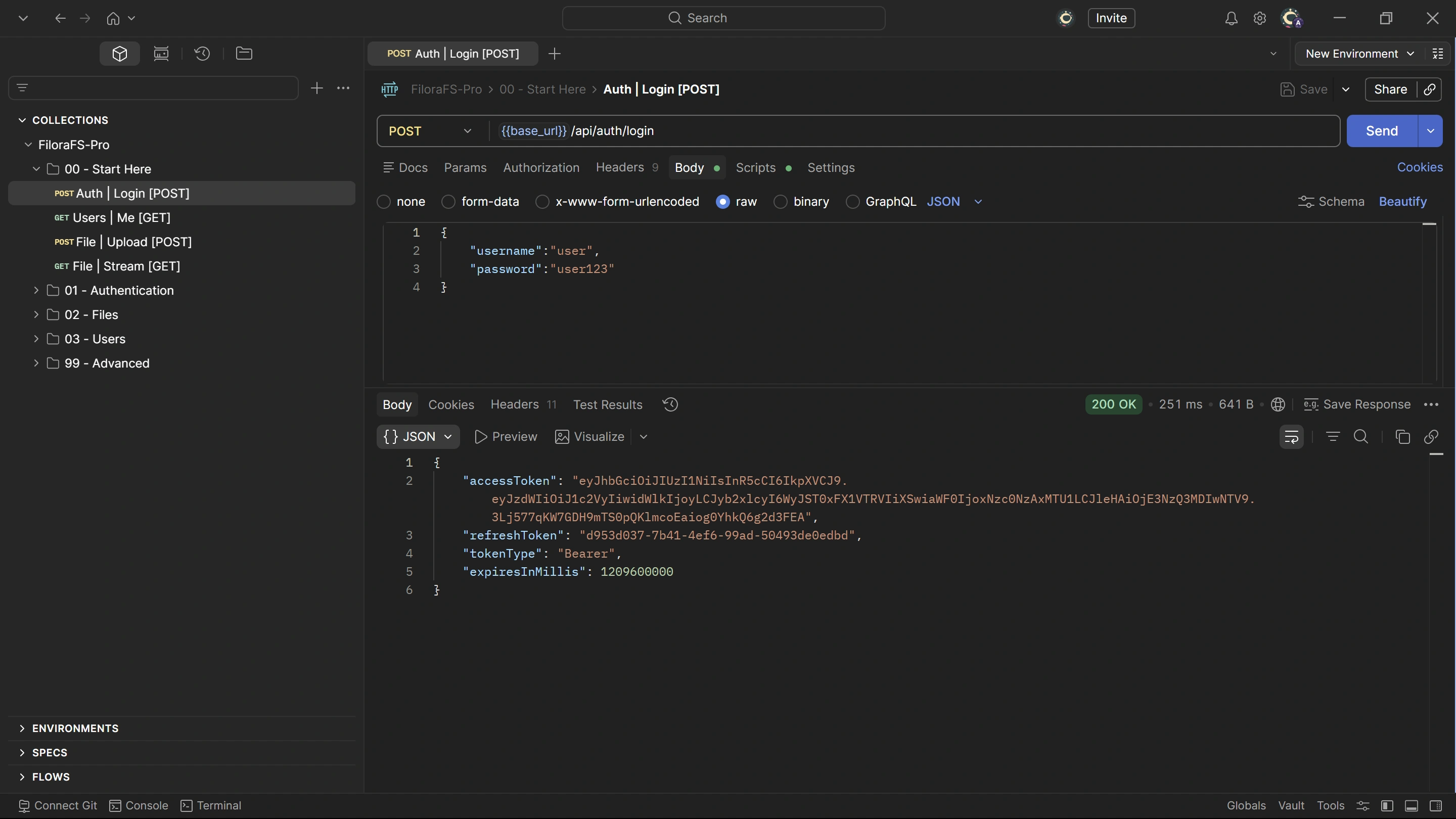 JWT authentication login API response